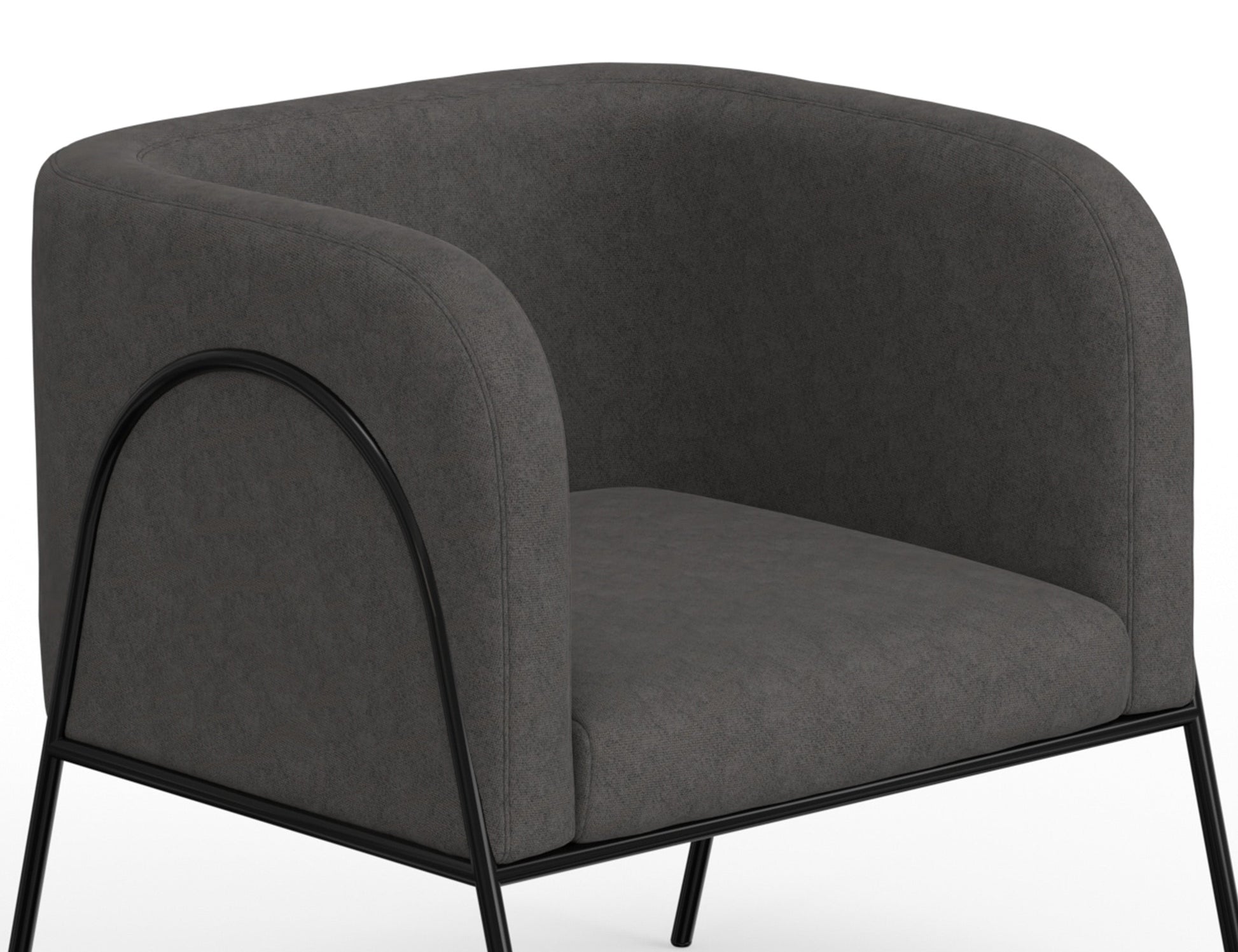 Wooden Frame & Metal Base, Armchair - Iron Gray