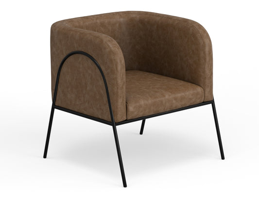 Wooden Frame & Metal Base, Armchair - Caramel Color