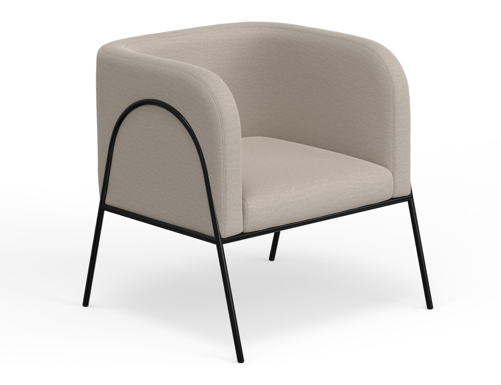 Wooden Frame & Metal Base, Armchair - Ecru Beige