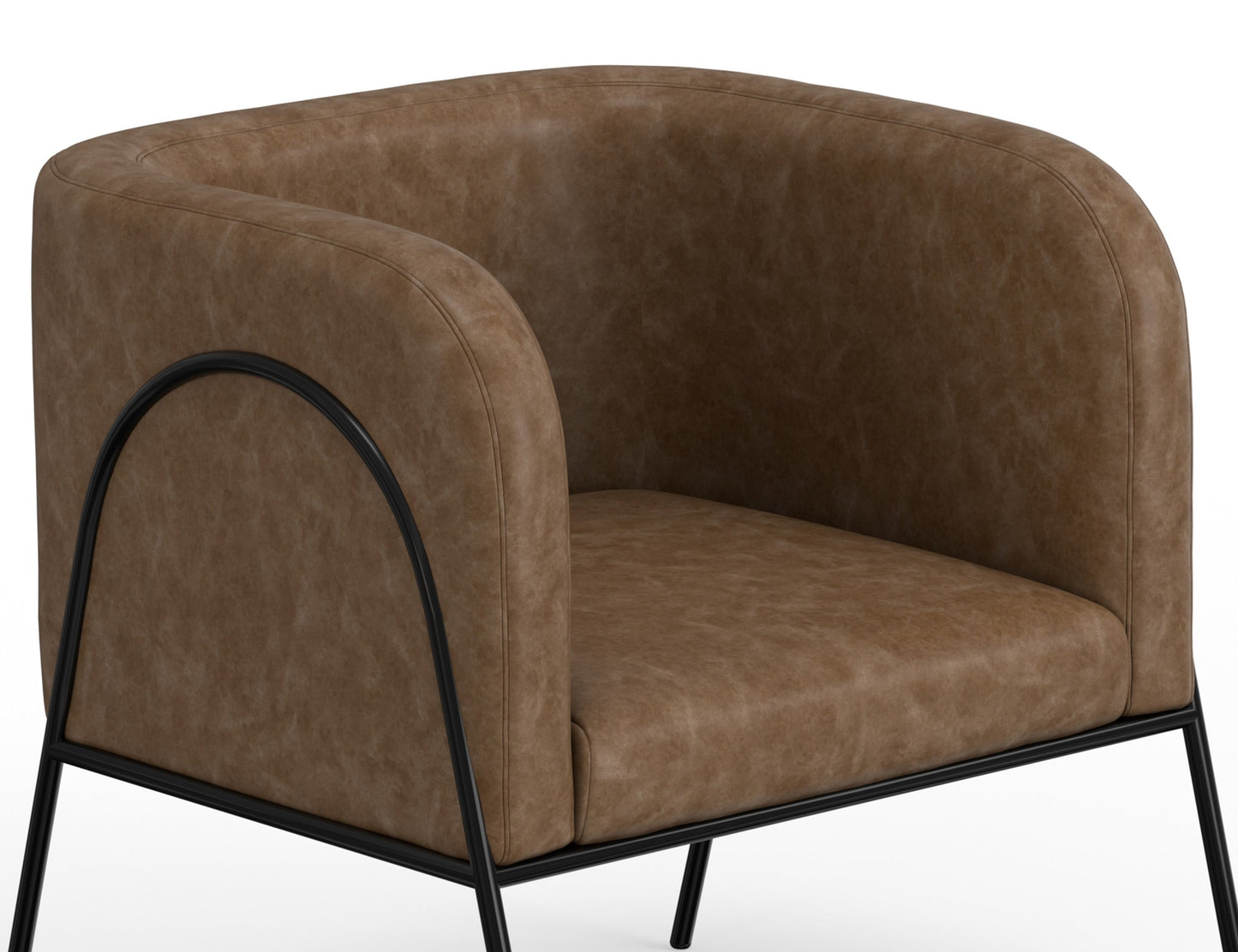 Wooden Frame & Metal Base, Armchair - Caramel Color