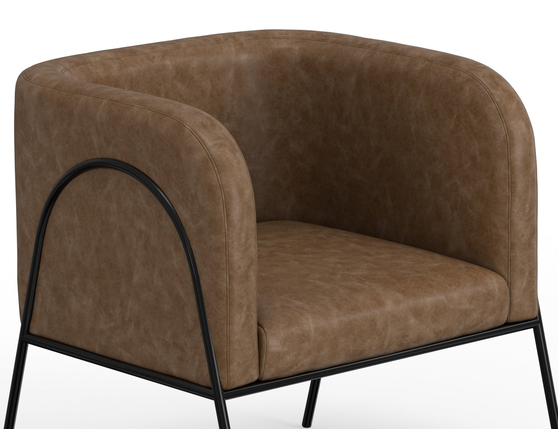Wooden Frame & Metal Base, Armchair - Caramel Color
