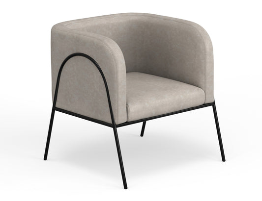 Wooden Frame & Metal Base, Armchair - Ivory