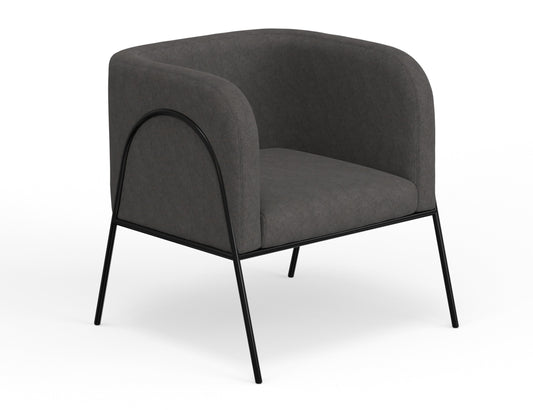 Wooden Frame & Metal Base, Armchair - Iron Gray