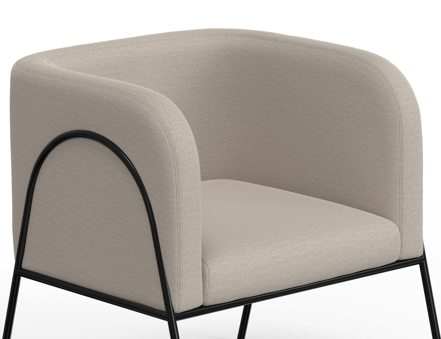 Wooden Frame & Metal Base, Armchair - Ecru Beige