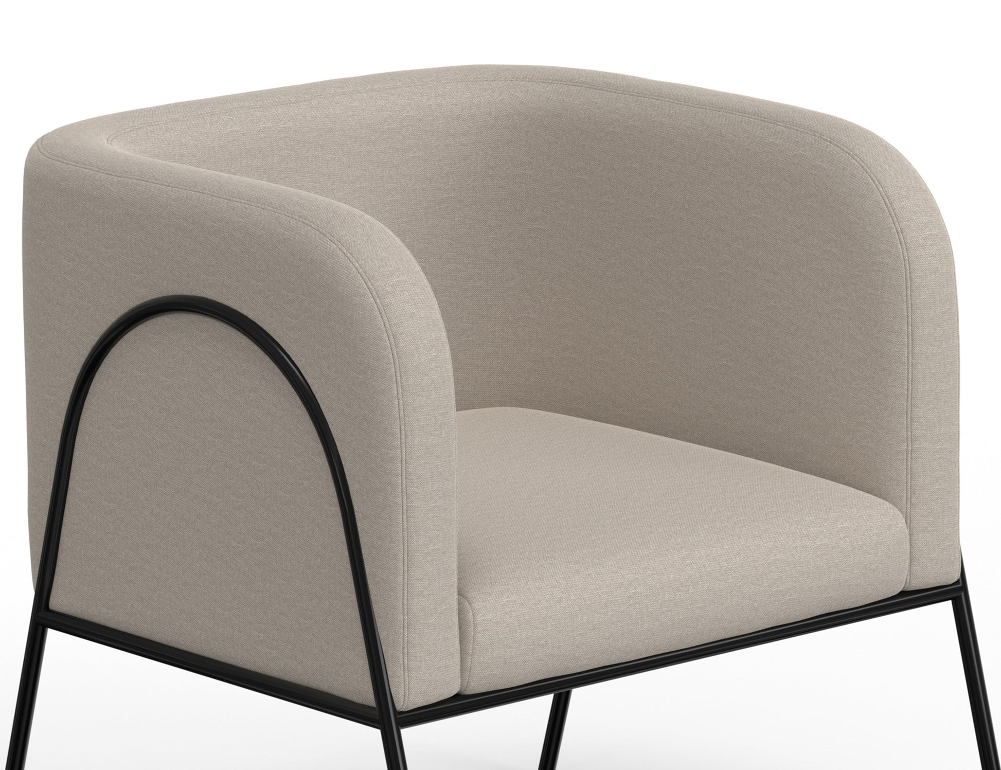 Wooden Frame & Metal Base, Armchair - Ecru Beige