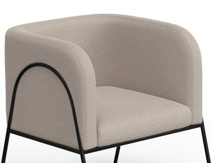 Wooden Frame & Metal Base, Armchair - Ecru Beige