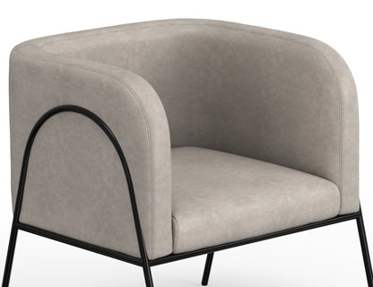 Wooden Frame & Metal Base, Armchair - Ivory