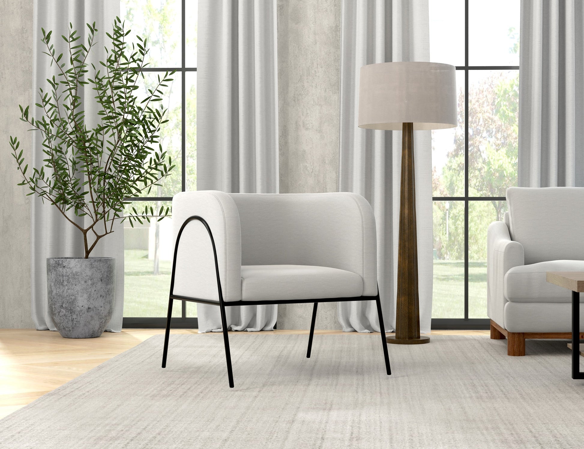 Wooden Frame & Metal Base, Armchair - Agreeable Gray