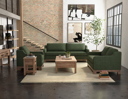 Wooden Frame & Base, Sofa - Olive Green