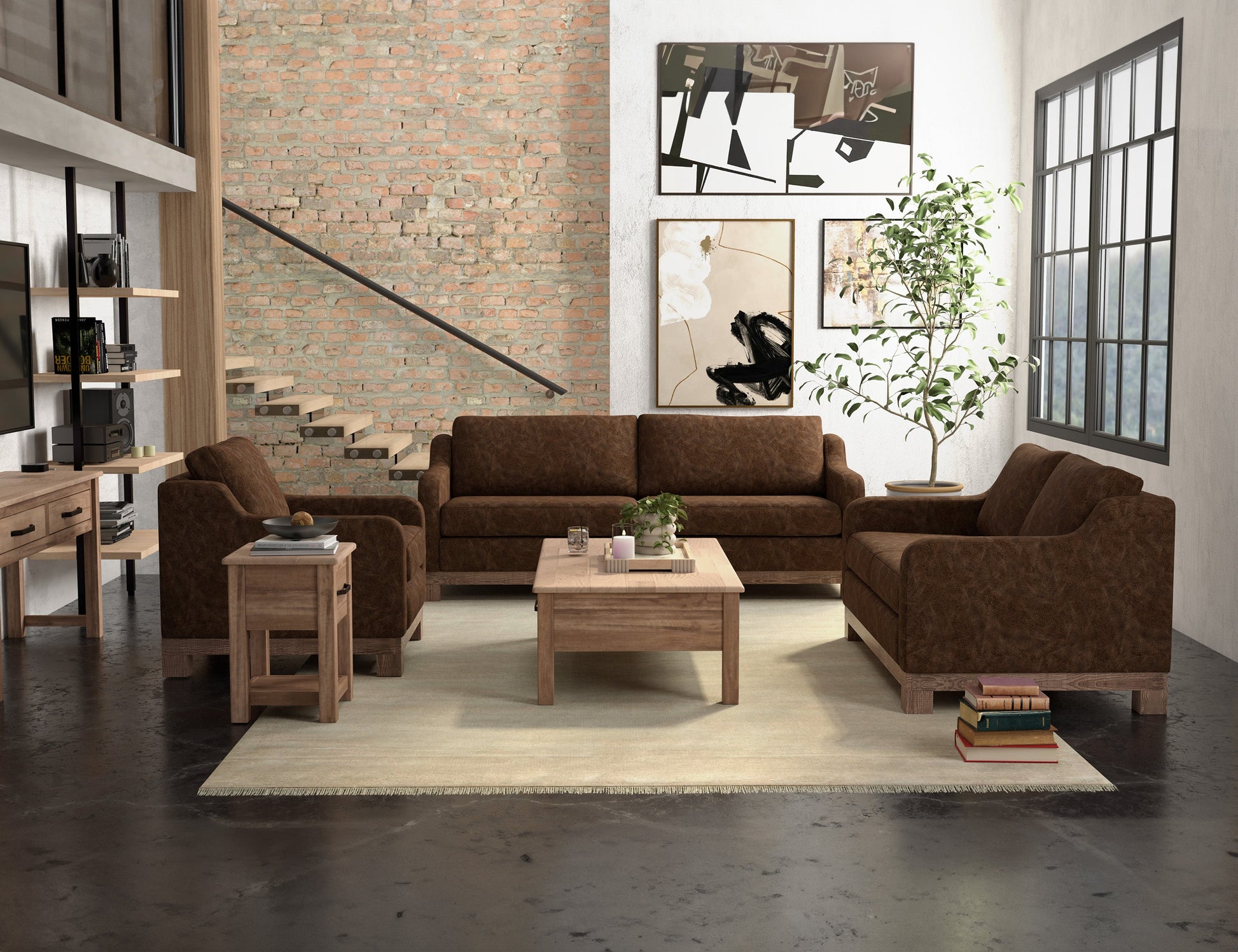 Wooden Frame & Base, Loveseat - Chocolate Brown