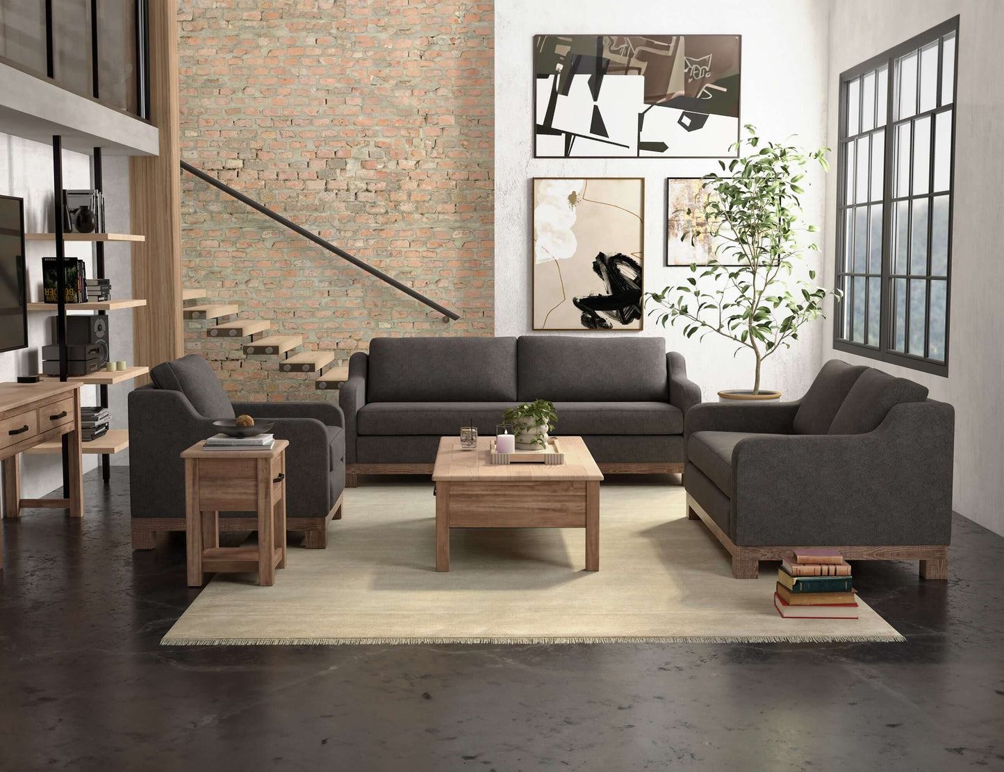 Wooden Frame & Base, Sofa - Iron Gray