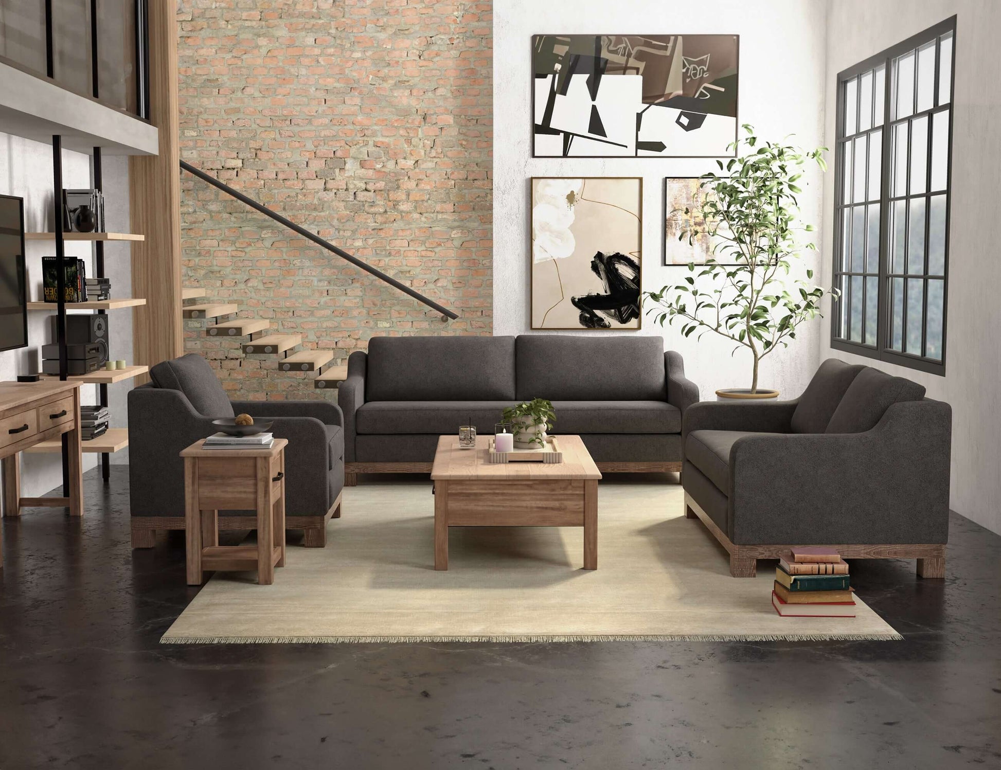 Wooden Frame & Base, Sofa - Iron Gray