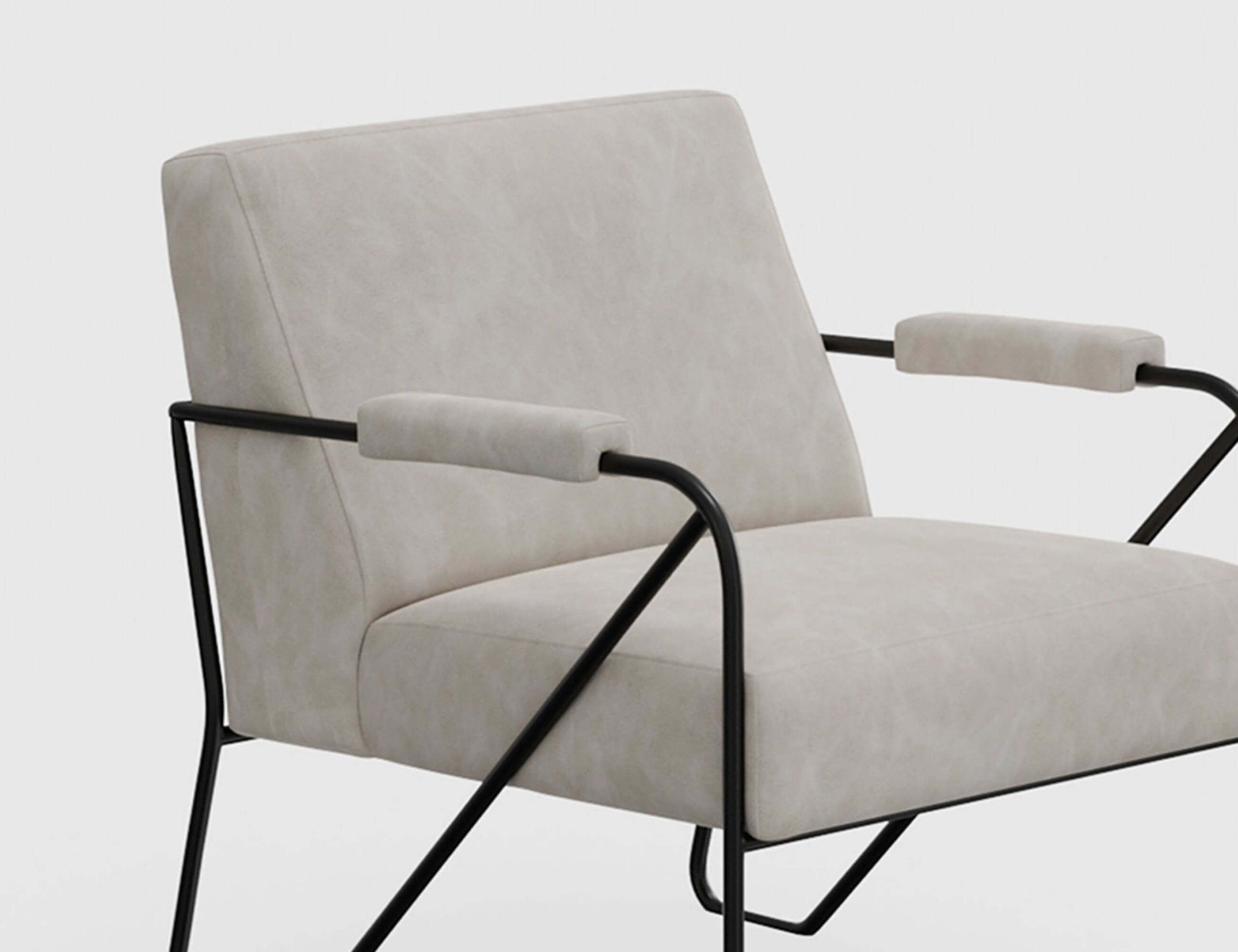 Wooden Frame & Metal Base, Armchair - Ivory