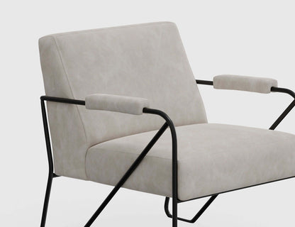 Wooden Frame & Metal Base, Armchair - Ivory