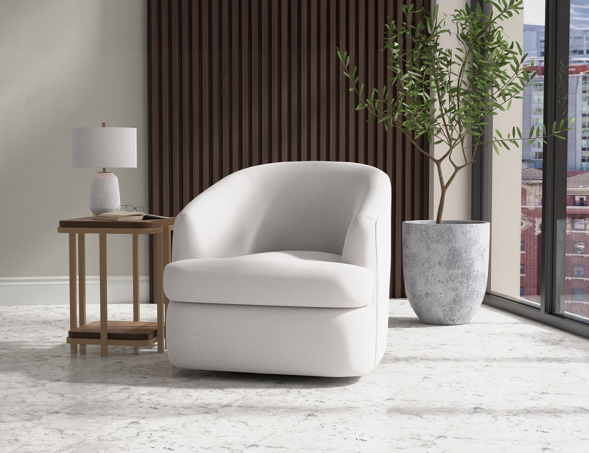 Wooden Frame & Metal Base, 360 Degree Swivel Accent Chair - Towny Brown