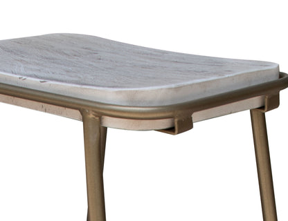 Metal Frame Wooden Seat 24" Stool - Light Cream / Golden