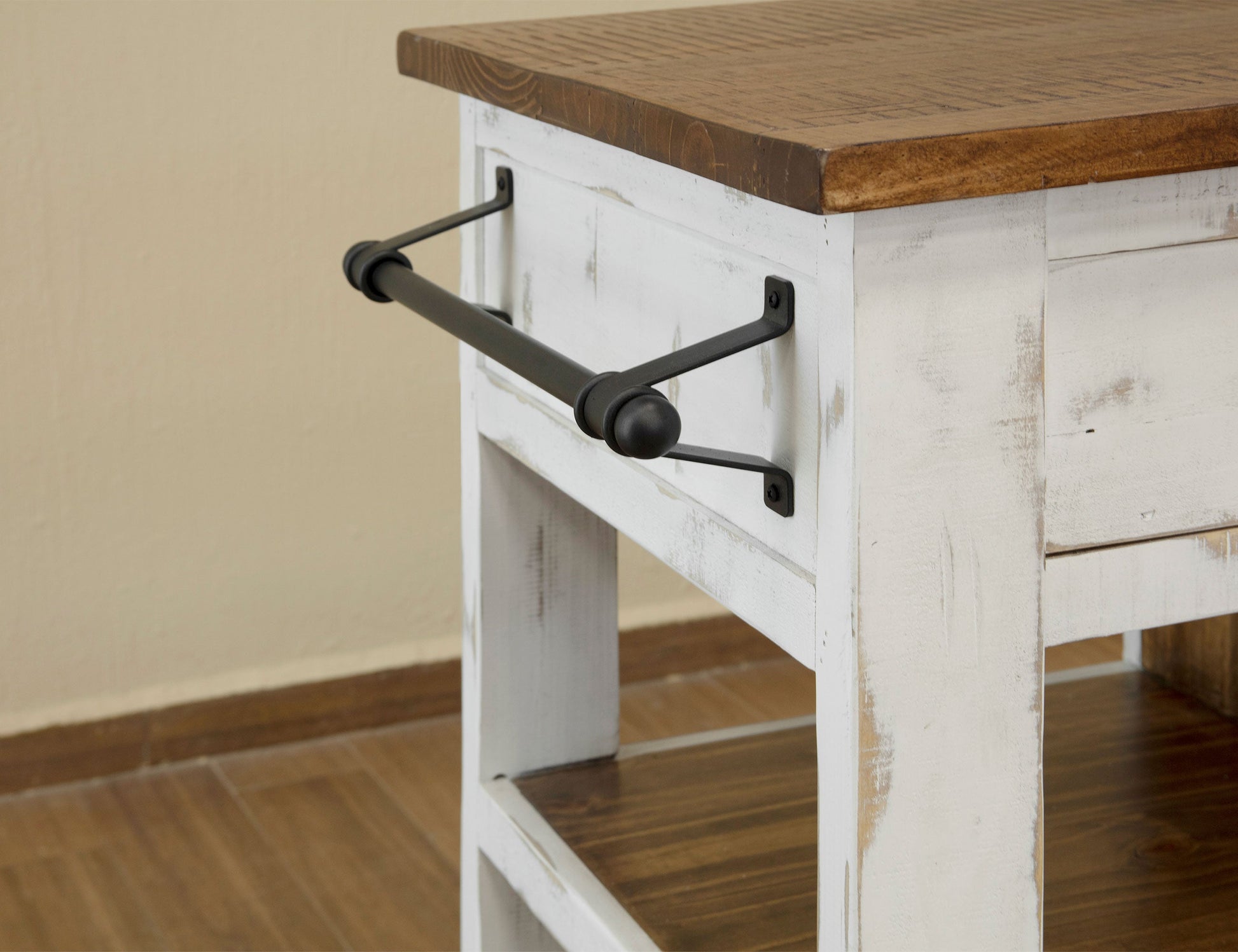 1 Drawer 1 Mesh Door Kitchen Island - Antiqued White & Brown
