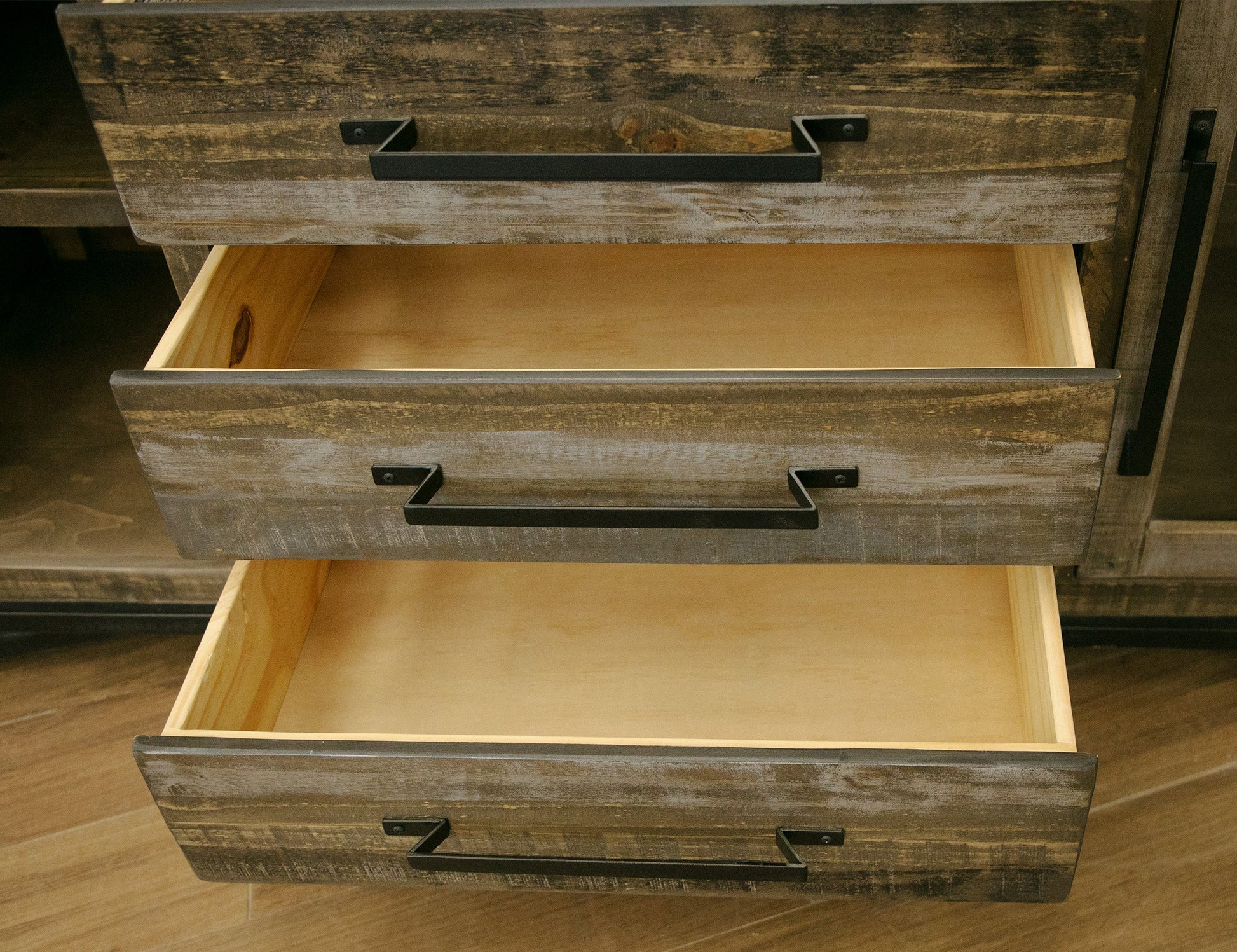 3 Drawer 2 Door Buffet - Two Tone Gray & Brown