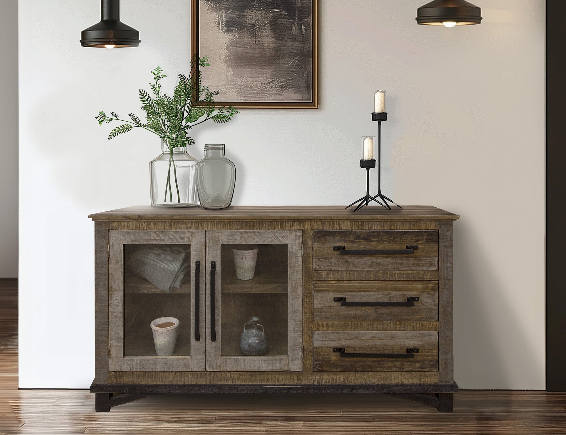 3 Drawer 2 Doors Buffet - Two Tone Gray & Brown