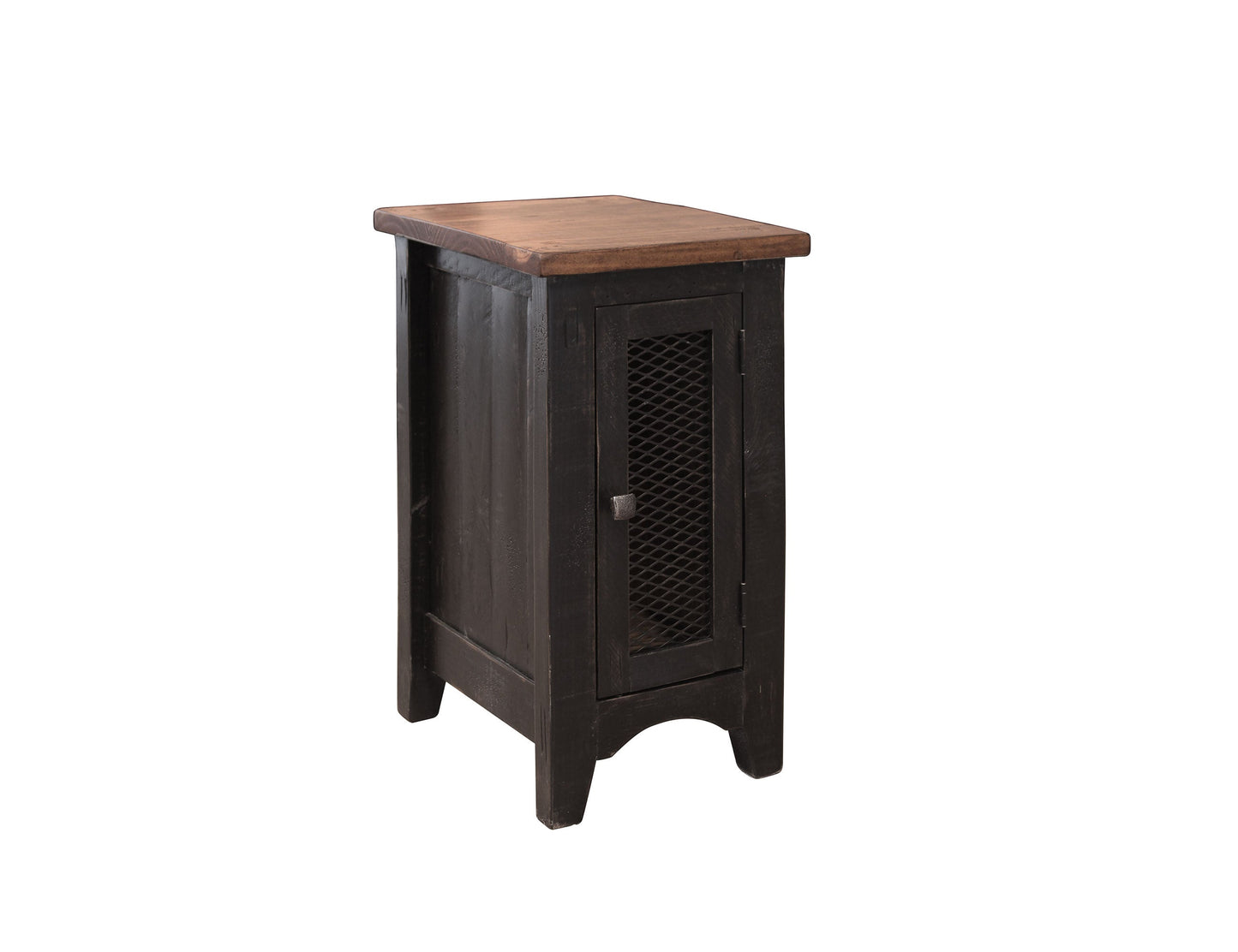 1 Metal Mesh Door Chairside Table - Black & Medium Brown