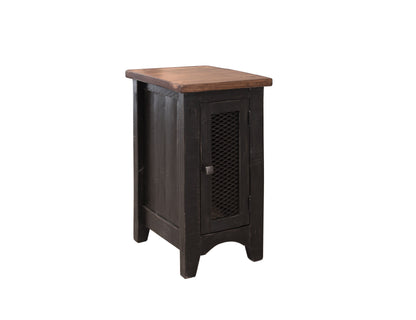 1 Metal Mesh Door Chairside Table - Black & Medium Brown