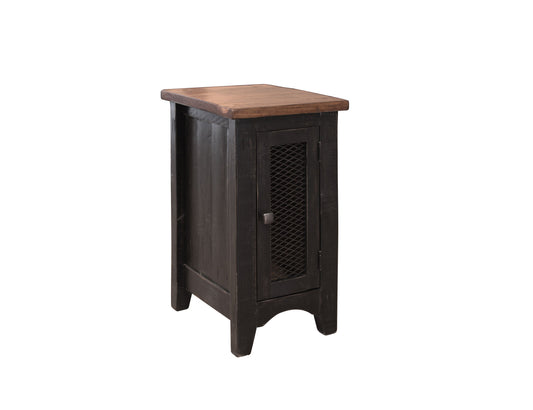 1 Metal Mesh Door Chairside Table - Black & Medium Brown