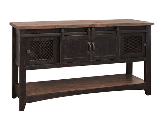 2 Sliding Doors, 2 Metal Mesh Doors Sofa Table - Black & Medium Brown