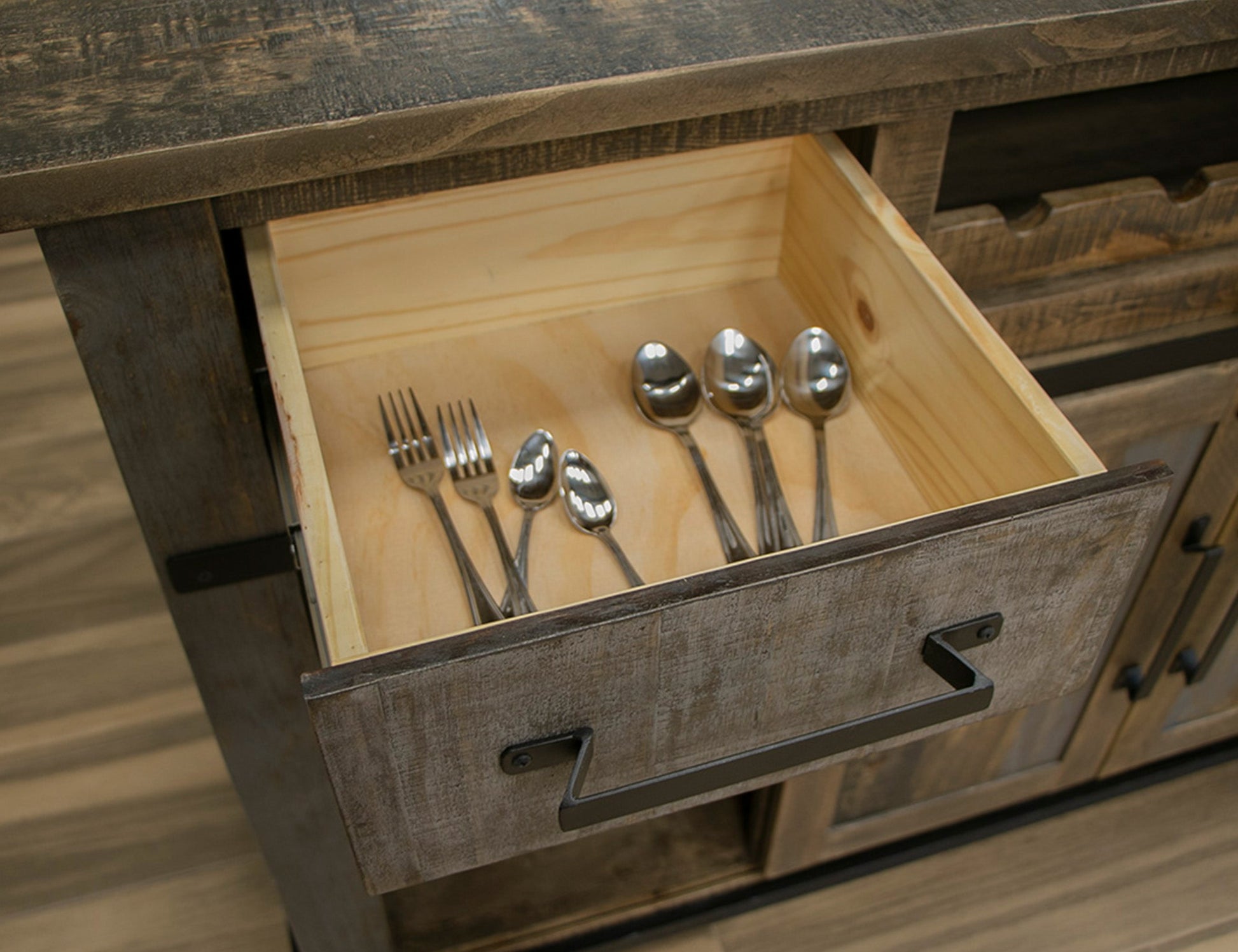 2 Drawer 2 Doors Bar - Two Tone Gray & Brown