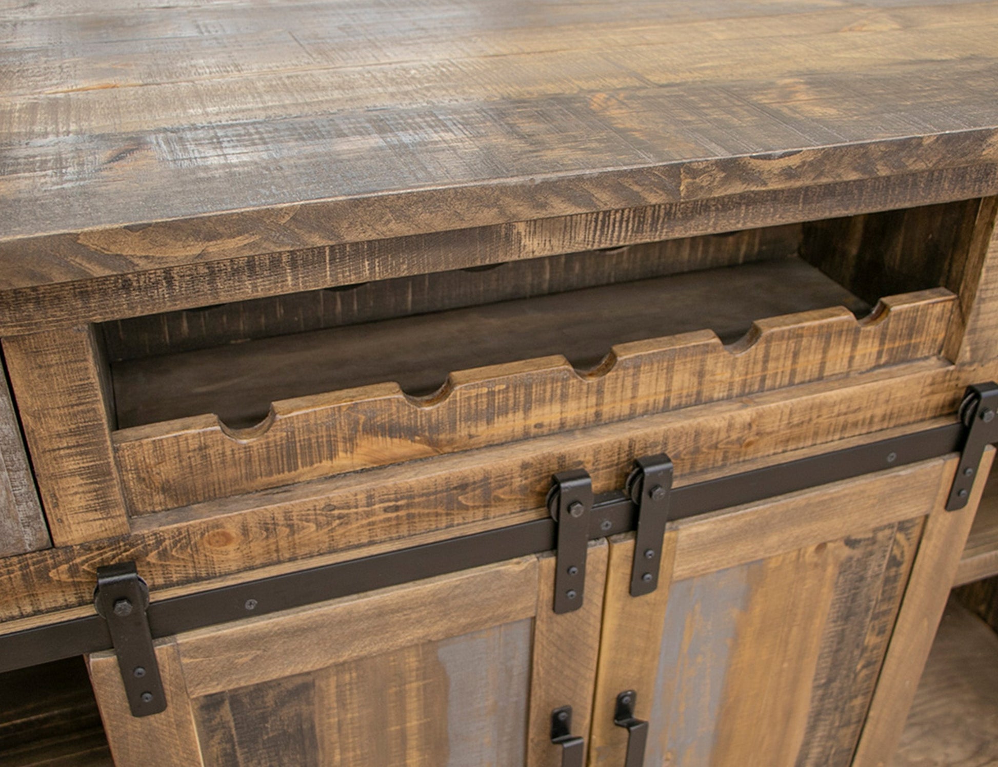 2 Drawer 2 Doors Bar - Two Tone Gray & Brown