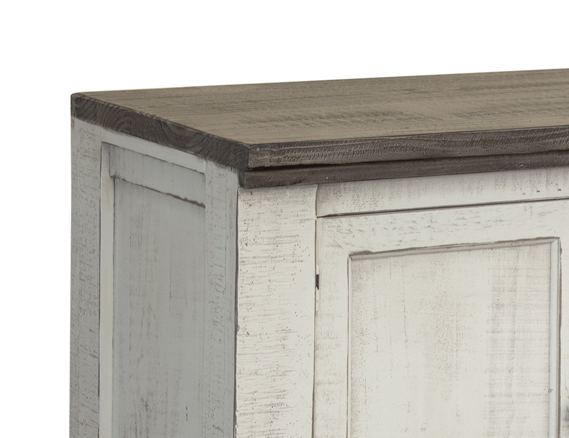 4 Door TV Stand for Wall Unit - Antiqued Ivory & Weathered Gray