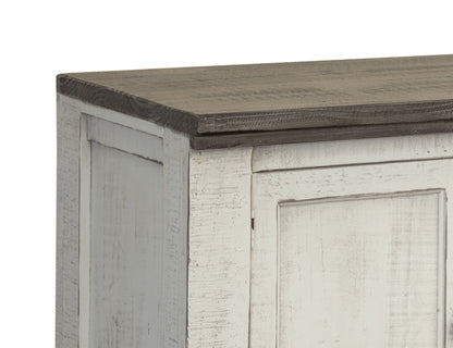 4 Door TV Stand for Wall Unit - Antiqued Ivory & Weathered Gray
