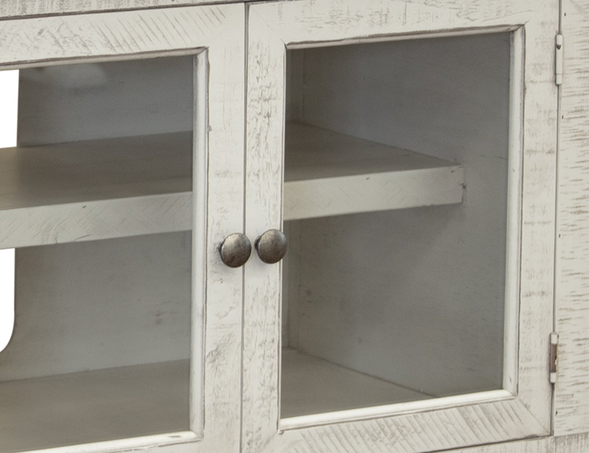 4 Door TV Stand for Wall Unit - Antiqued Ivory & Weathered Gray