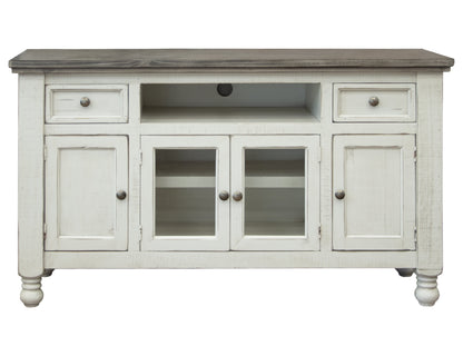 2 Drawer 4 Doors 60" TV Stand - Antiqued Ivory & Weathered Gray