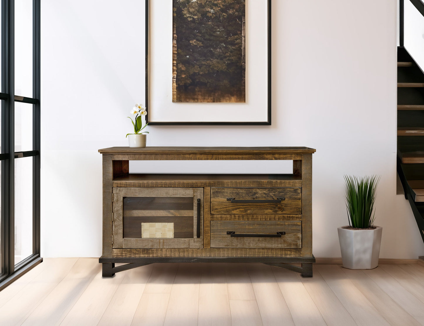 2 Drawer 1 Door 52" TV Stand - Two Tone Gray & Brown
