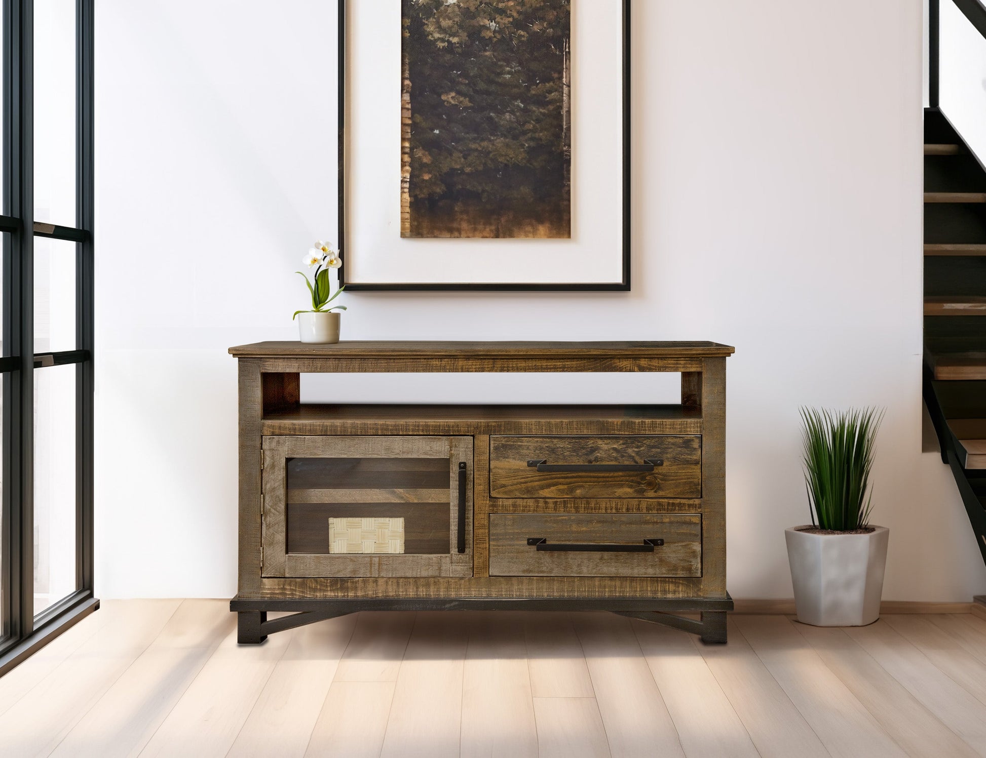 2 Drawer 1 Door 52" TV Stand - Two Tone Gray & Brown