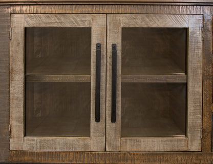2 Door TV Stand for Wall Unit - Two Tone Gray & Brown