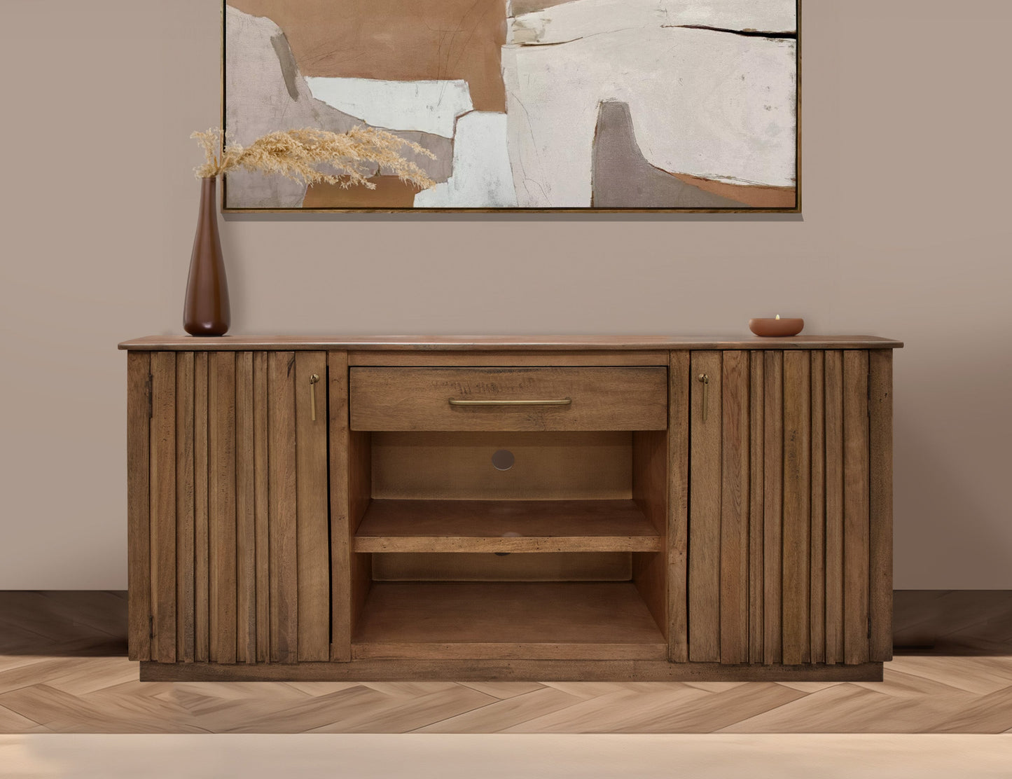 1 Drawer 2 Door TV Stand - Mezquite Brown