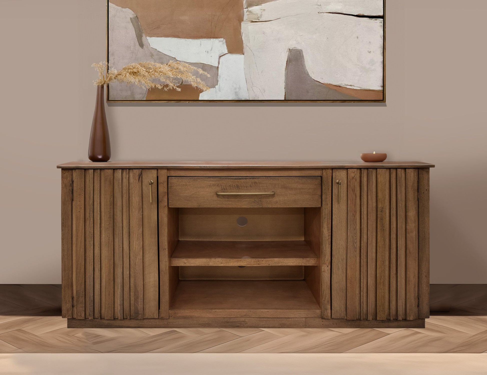 1 Drawer 2 Door TV Stand - Mezquite Brown