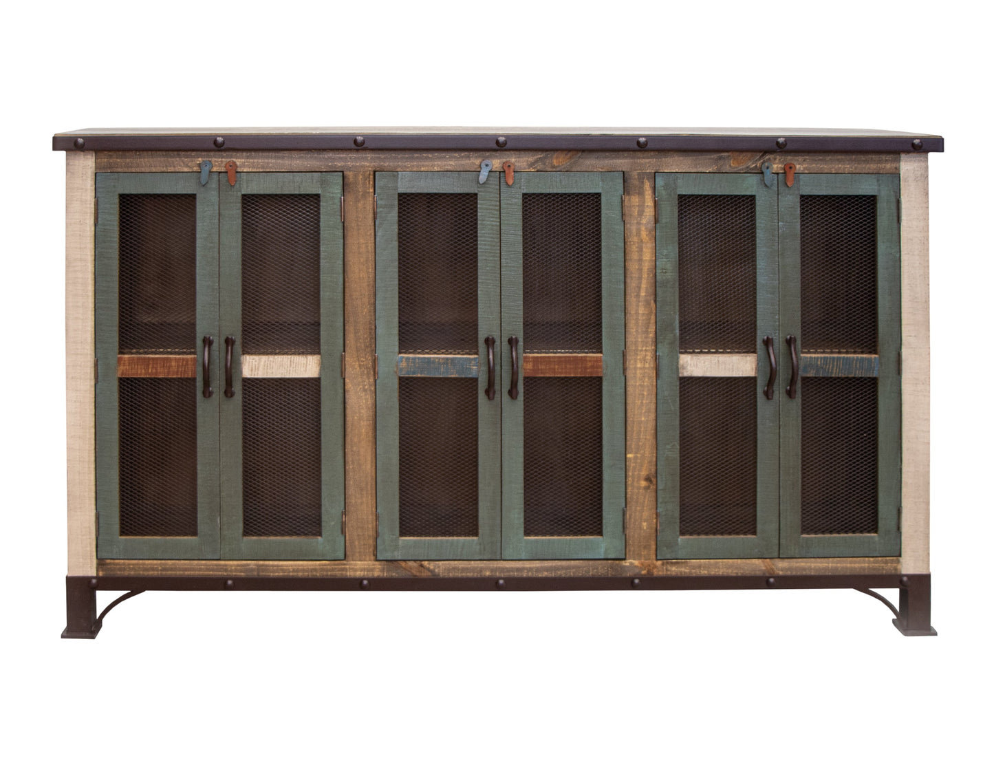6 Iron Mesh Door 71" Console - Multicolor