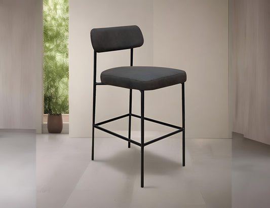 Wooden Frame & Metal Base, 30" Upholstered Barstool - Carbon Black