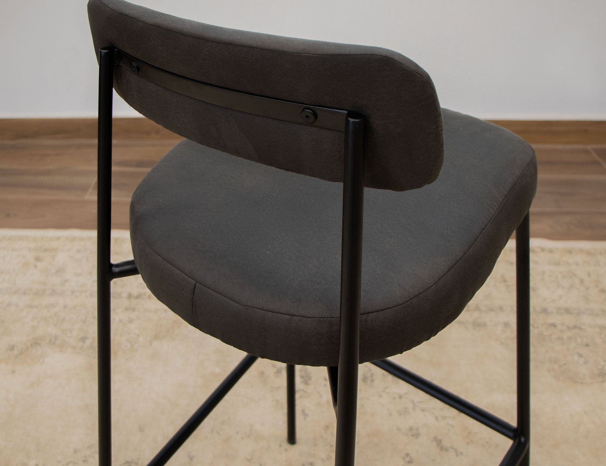 Wooden Frame & Metal Base, 30" Upholstered Barstool - Carbon Black
