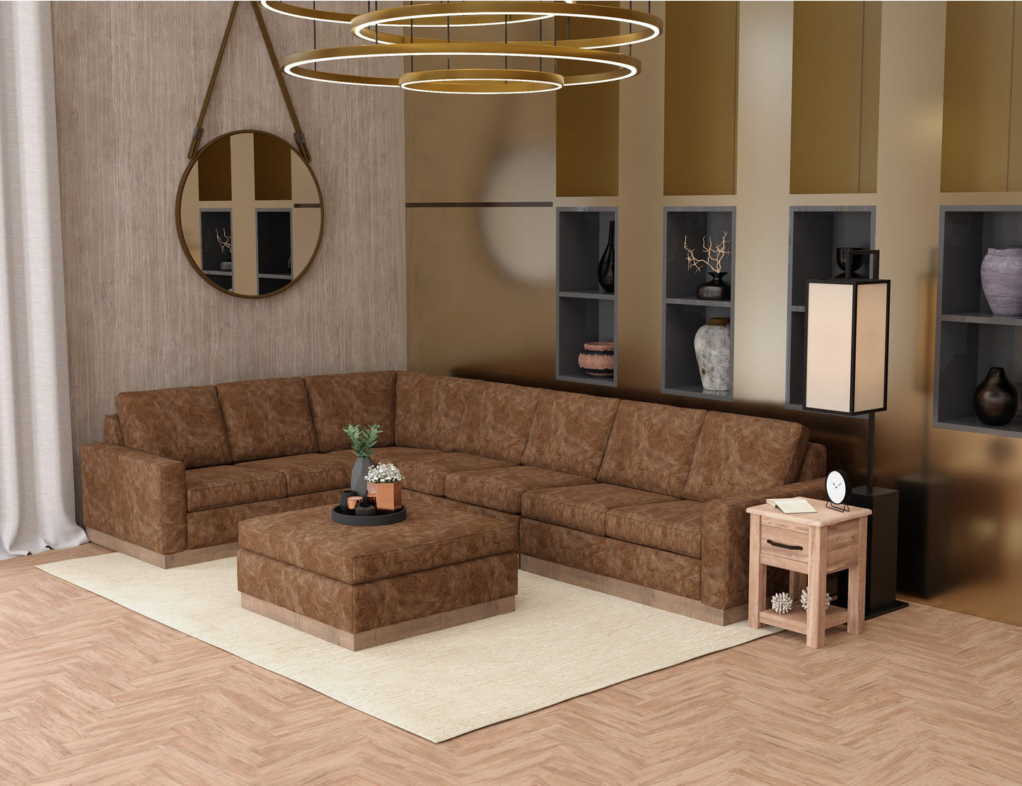 Wooden Frame & Base, Upholstered Square Ottoman - Chocolate Brown