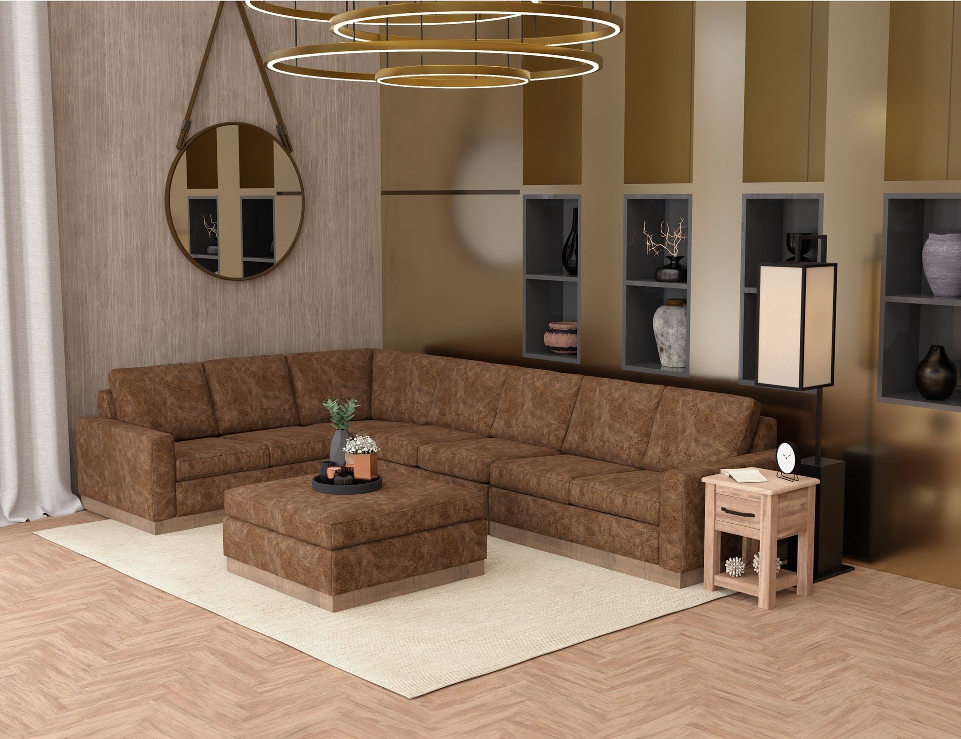 Wooden Frame & Base, Upholstered Square Ottoman - Chocolate Brown