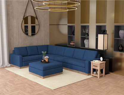 Wooden Frame & Base, Upholstered Square Ottoman - Midnight blue