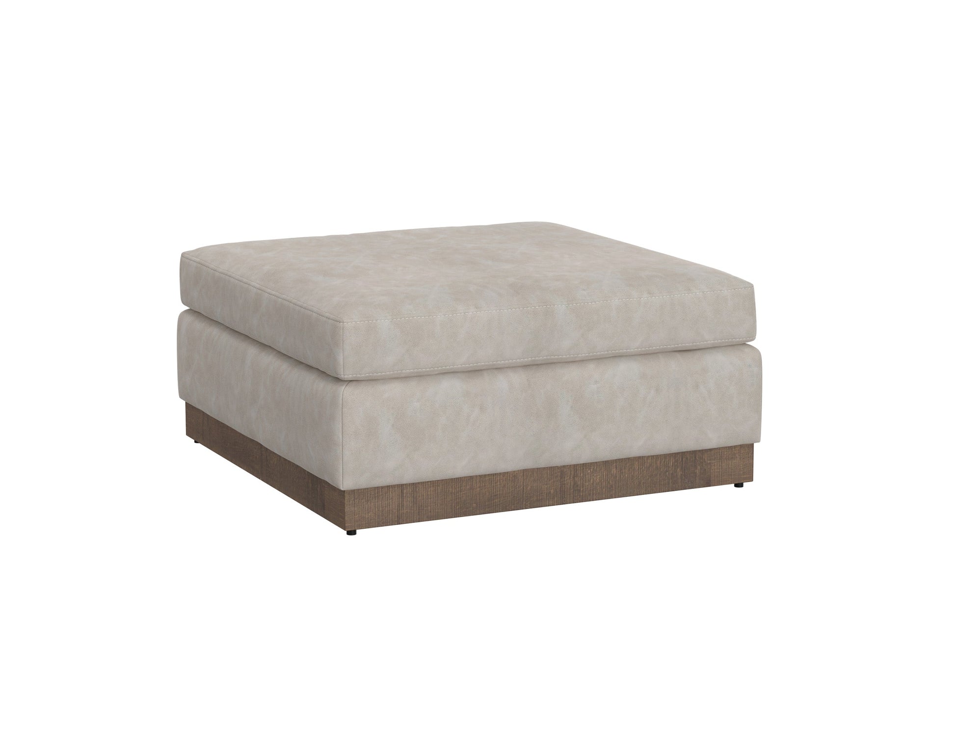 Wooden Frame & Base, Upholstered Square Ottoman - Ivory