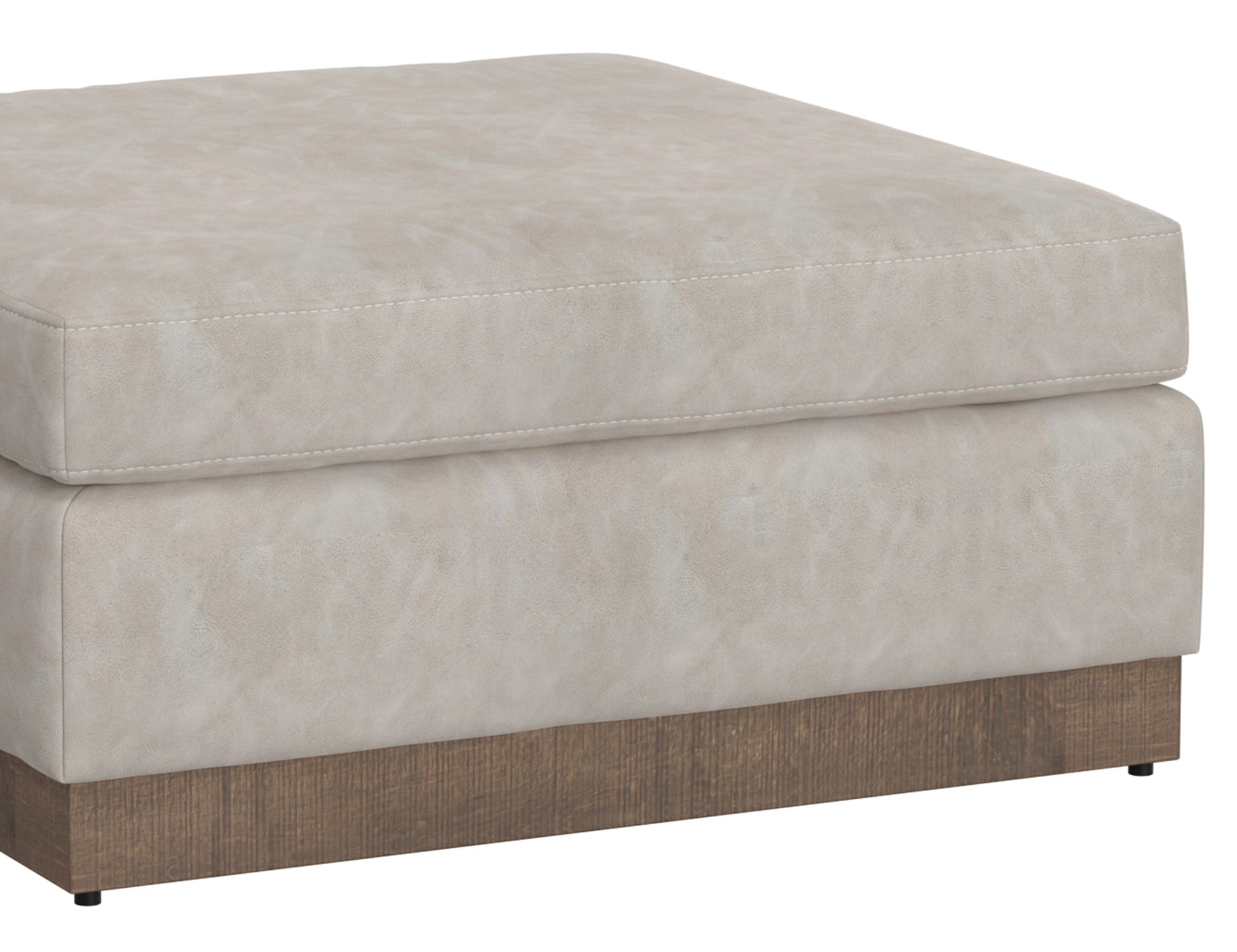 Wooden Frame & Base, Upholstered Square Ottoman - Ivory