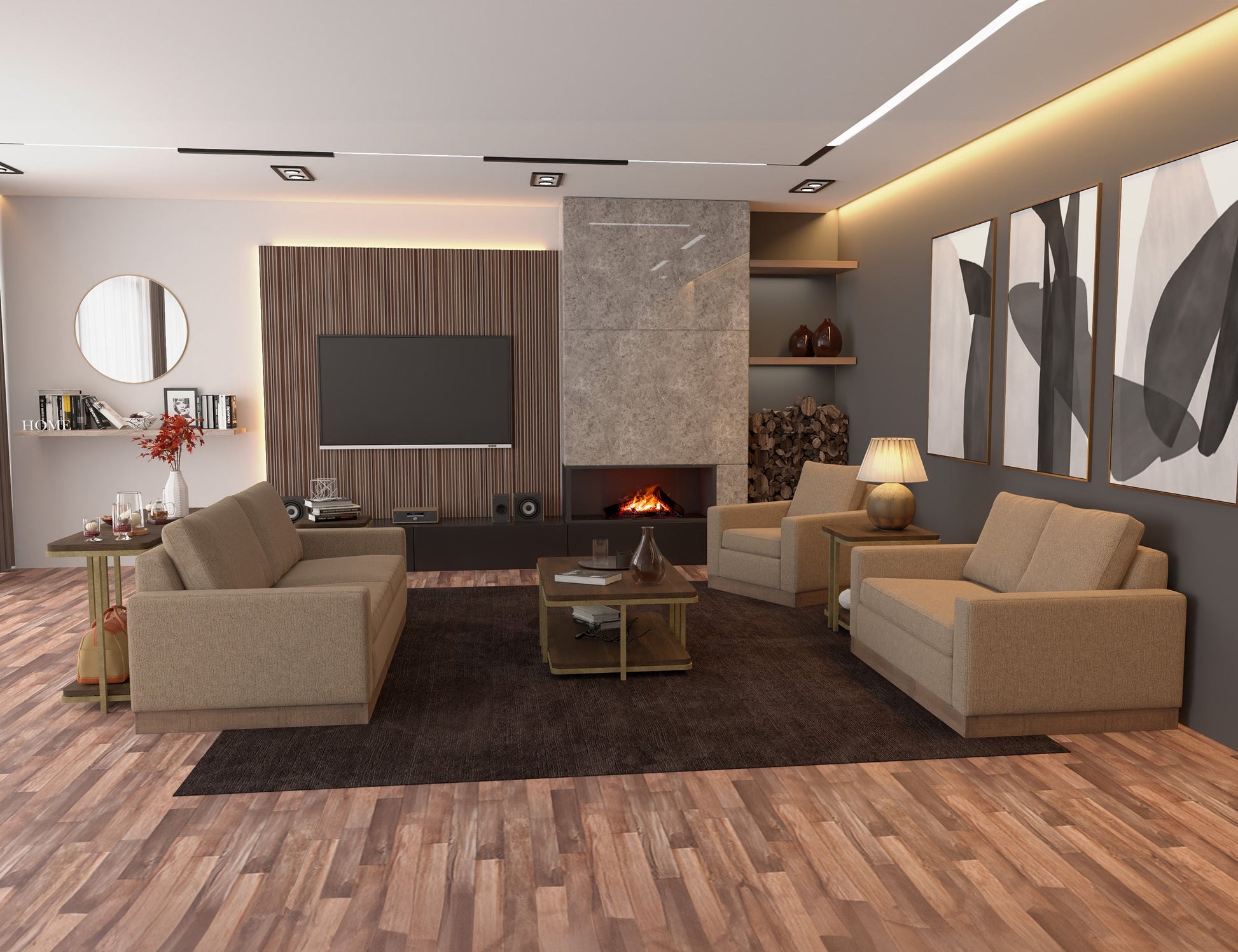 Wooden Frame & Base, Armchair - Camel Brown