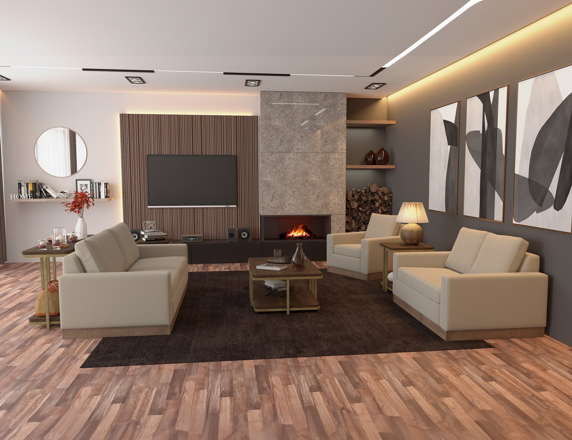 Wooden Frame & Base, Armchair - Almond Gray