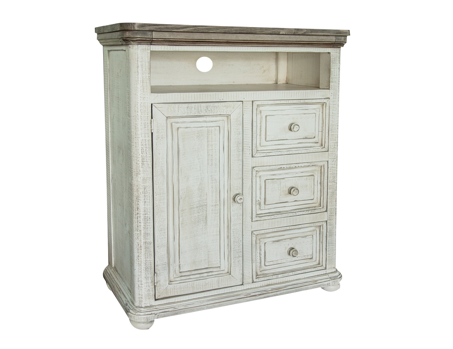 3 Drawer, 1 Door Great Chest for TV - Off-White & Gray