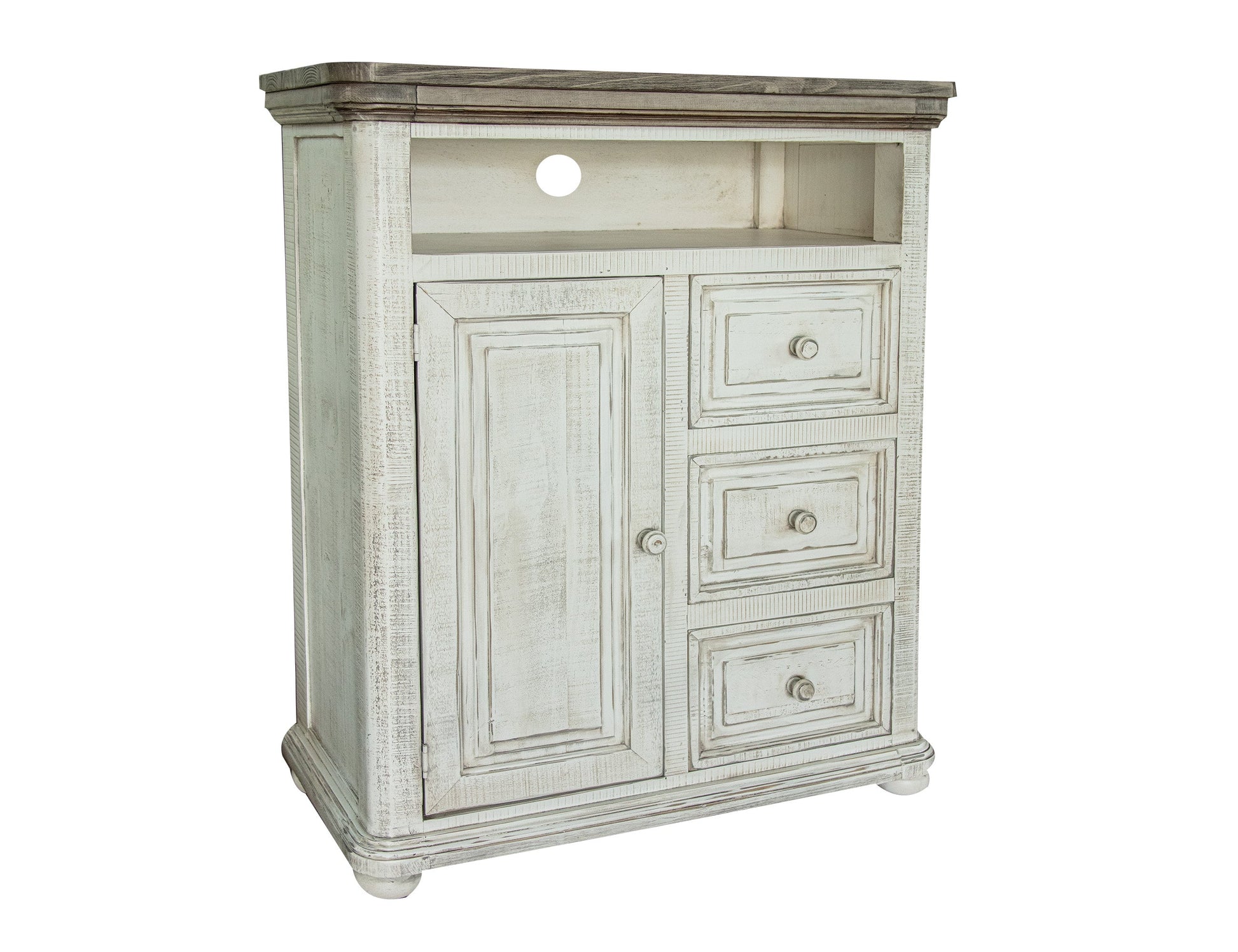 3 Drawer, 1 Door Great Chest for TV - Off-White & Gray